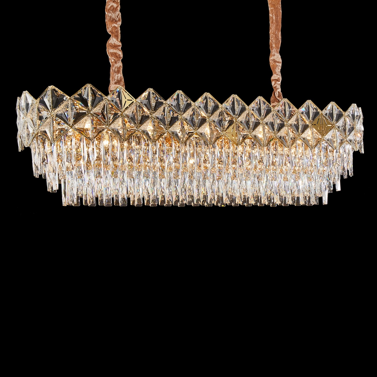 LT-CH1081GLD-16CLR Regalia 16 Light Clear Rectangular Chandelier Gold - Image 1